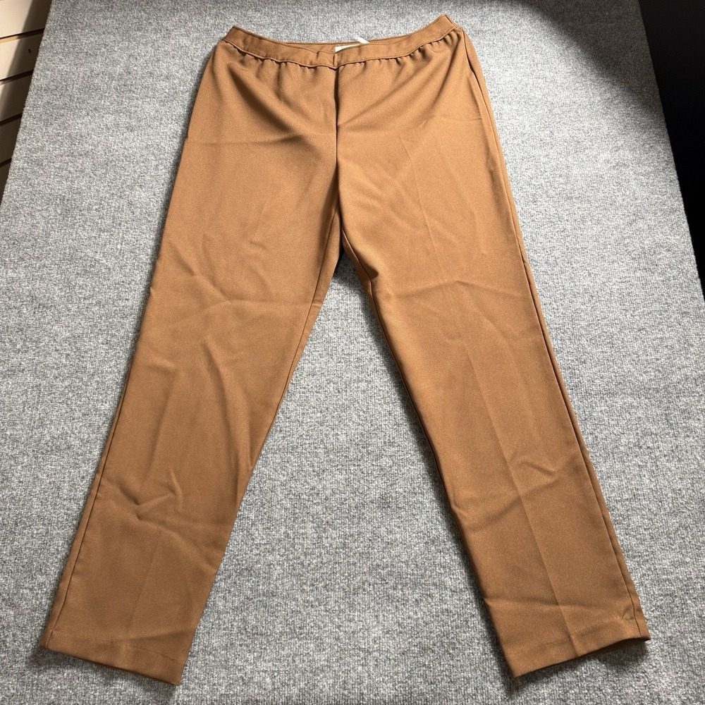 Women Camel Brown Straight Leg Trousers Elastic Waist Stretch Work Pants NWT 20T